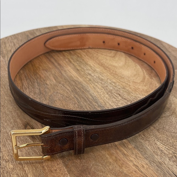 Lucchese Other - Lucchese Dark Brown Leather Belt with Gold Buckle Men Size 38